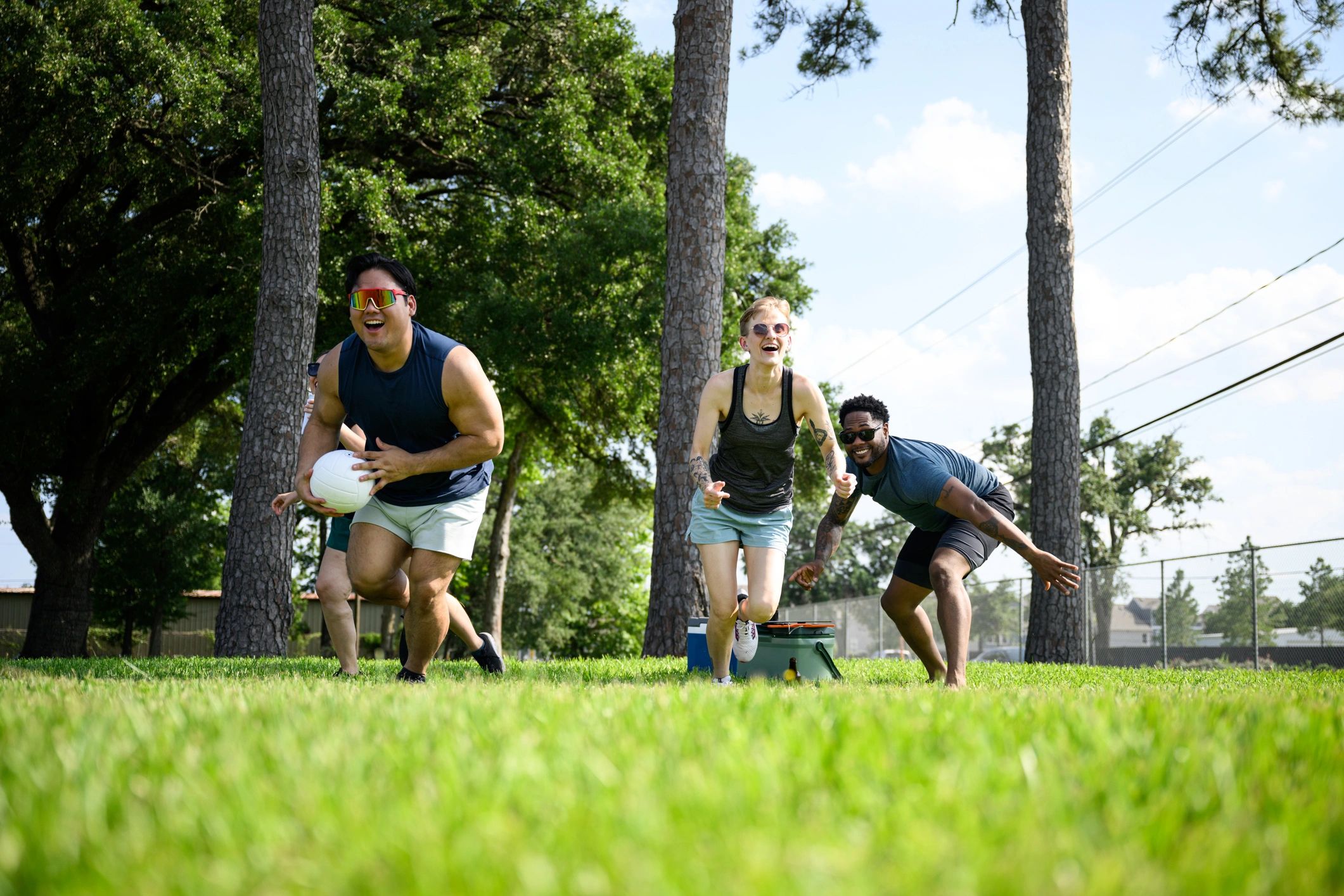 Friends gathering outdoors for a recreational community activity